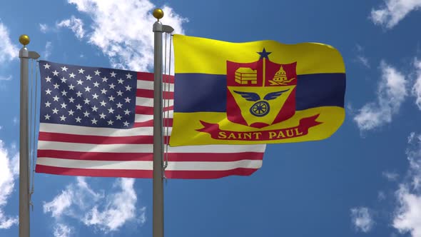 Usa Flag Vs St. paul Saint Paul City Flag Minnesota  On Flagpole alt