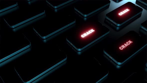 a large number of phones with the inscription on the display crack alt