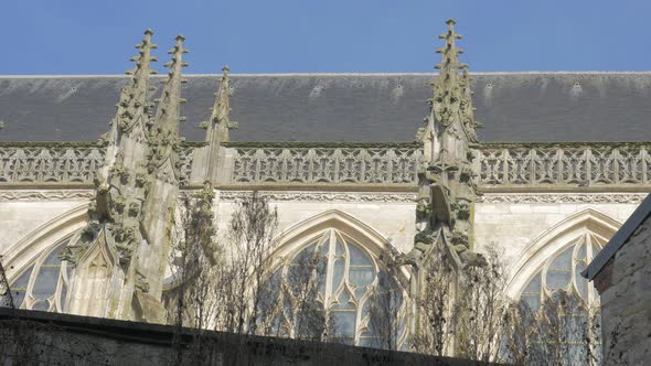 Famous basilique Notre Dame  by the day located in  lower Normandy France 2160p UHD footage - Gothic alt