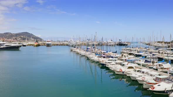 Aerial Drone Panoramic View of Vieux Port Porto Maurizio Coastline in South Italy Luxury Marina alt