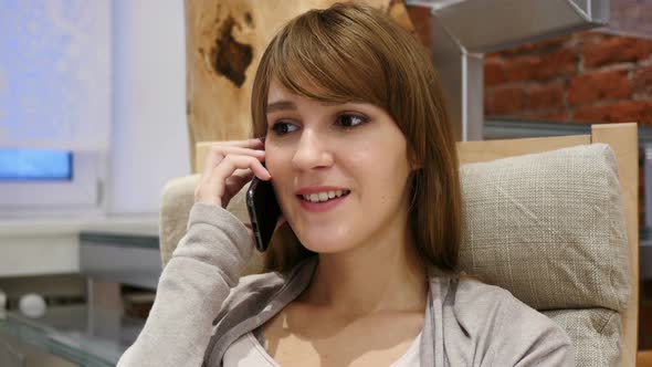 Woman Talking on Smartphone, Attending Phone Call alt