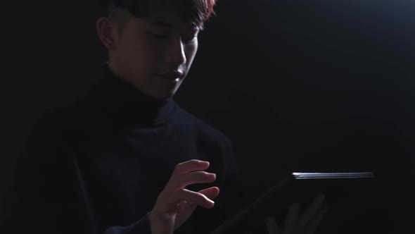 Online Hacker Attack Internet Scam Guy Tablet Dark alt