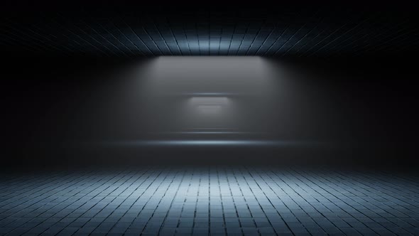 Driving on an empty road with night lights in the fog. Endless animation.