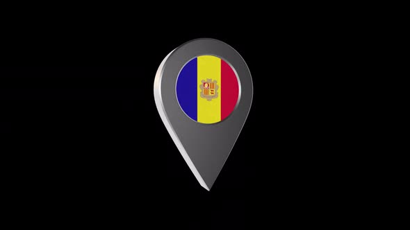 3d Animation Map Navigation Pointer With Andorra Flag With Alpha Channel - 2K alt