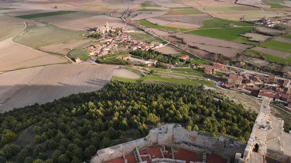 Aerial View of the Ruins of an Ancient Castle in Castrojeriz Burgos Spain