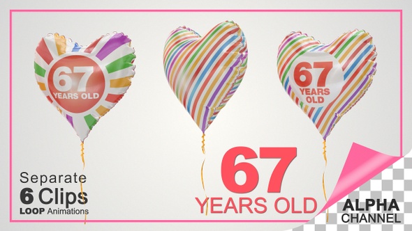 67th Birthday Celebration Heart Shape Helium Balloons