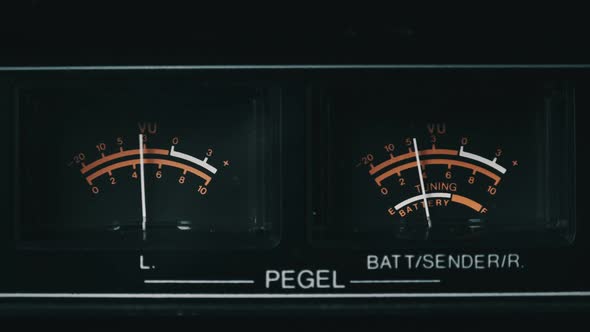Analog VU Meters on Black Colored Stereo Tape Recorder Arrow Indicators alt