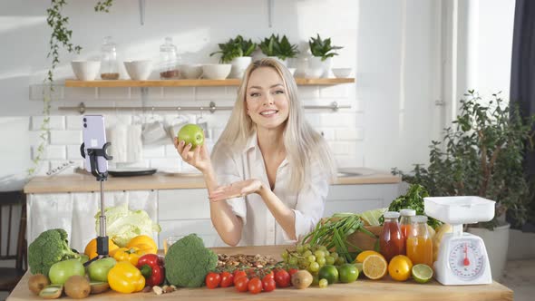 Female Blogger Writes a Video Blog She Shares Tips on Nutrition a Vegetarian Diet and Cooking