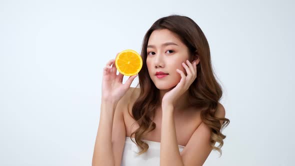 Beautiful Young Asian Woman long hair  with Clean Fresh Skin. alt