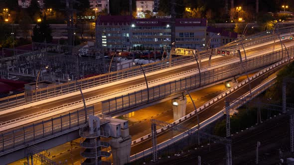 Timelapse of Busy Night Traffic Speed Lines on the Road