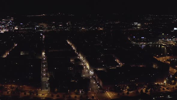 Aerial, tracking, drone shot, panning over buildings and streets, in the Kruununhaka cityscape, reve alt