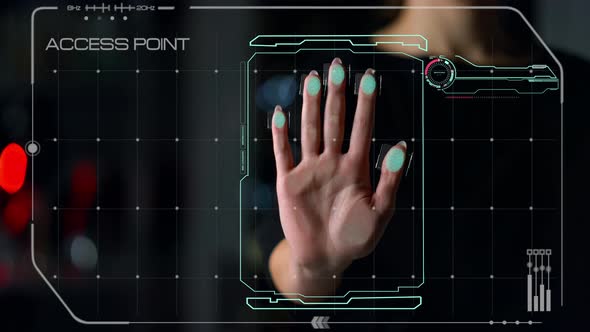 Biometrical Access Application Deny Hacker Attack Identify Person Palm Closeup alt