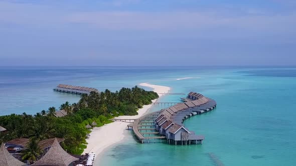 Aerial drone texture of exotic seashore beach time by blue ocean with sand background alt