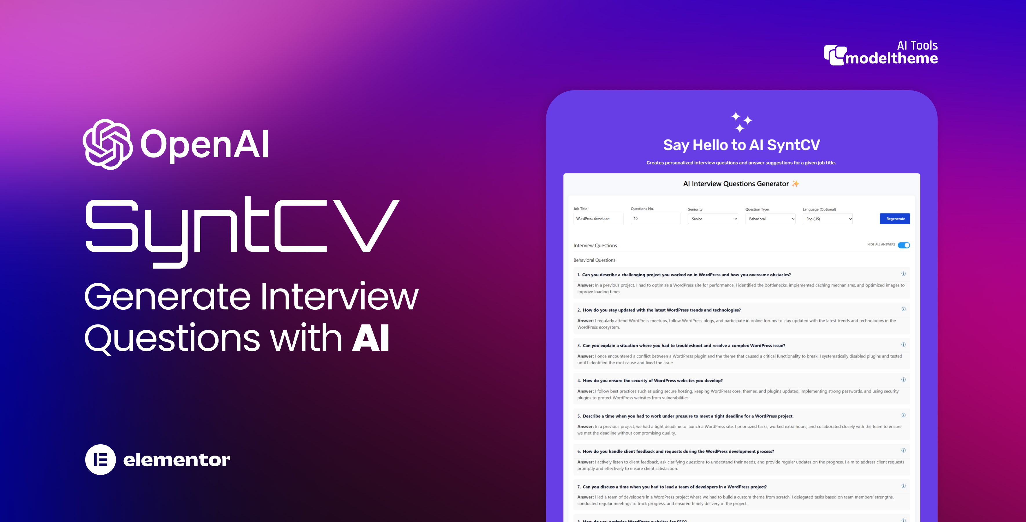 SyntCV: AI Interview Questions Generator (WordPress Plugin)