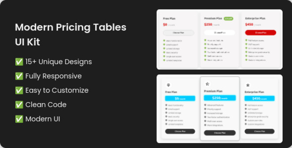 Modern Pricing Tables UI Kit