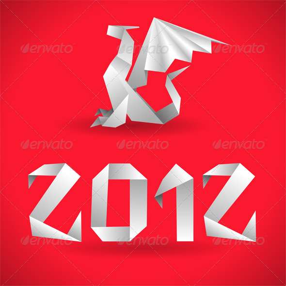 Origami Dragon with 2012 Year - Christmas Seasons/Holidays