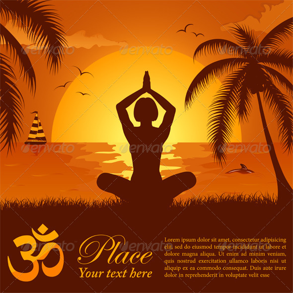 Silhouette of a Girl in Yoga pose on Summer backgr - Sports/Activity Conceptual