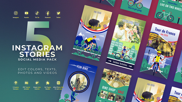 Bicycle Promo Stories Tour de France Instagram Cycling Event Promo Video Displays template preview