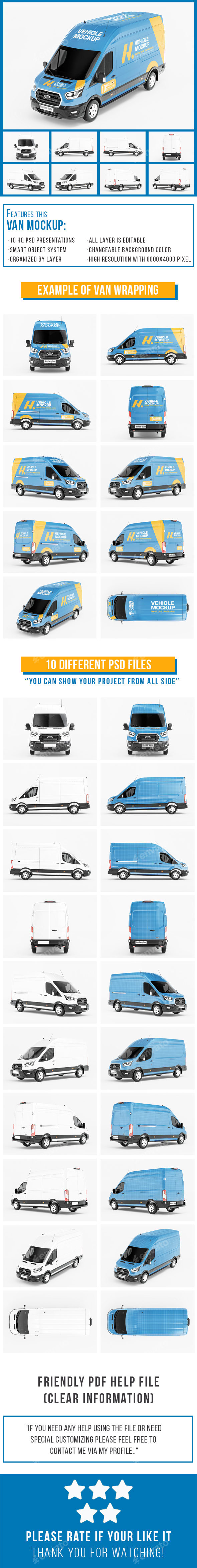 3D Rendered Ford Transit Connect Van Wrapping Mockup Set