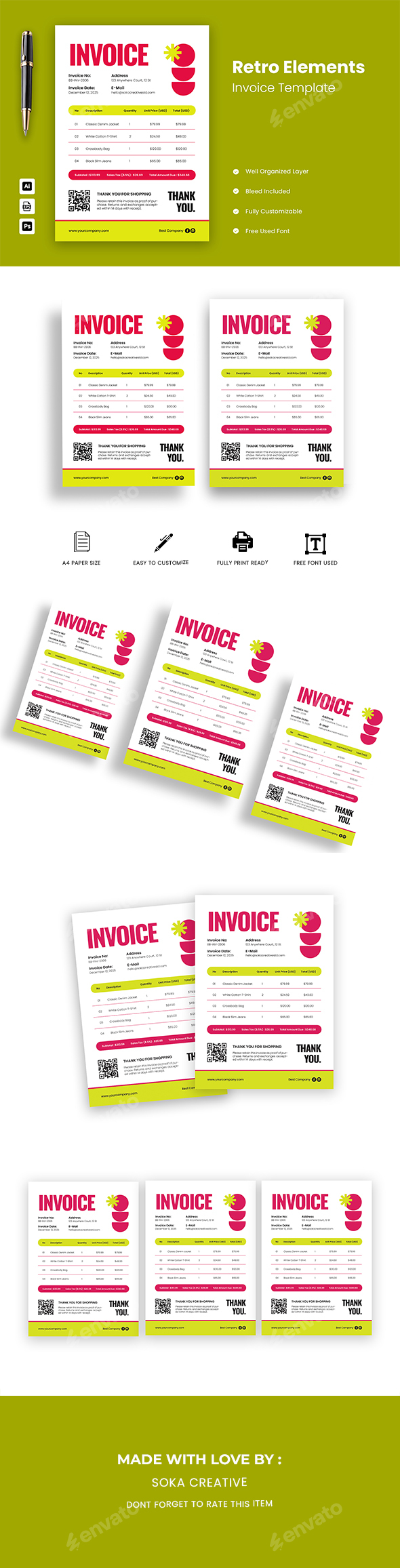 Retro Elements Store Invoice