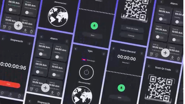 Dark theme mobile UI Elements template preview