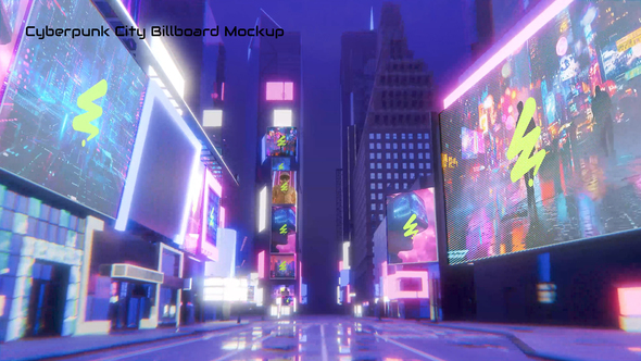 Cyberpunk City Billboard Mockup Video Displays template preview