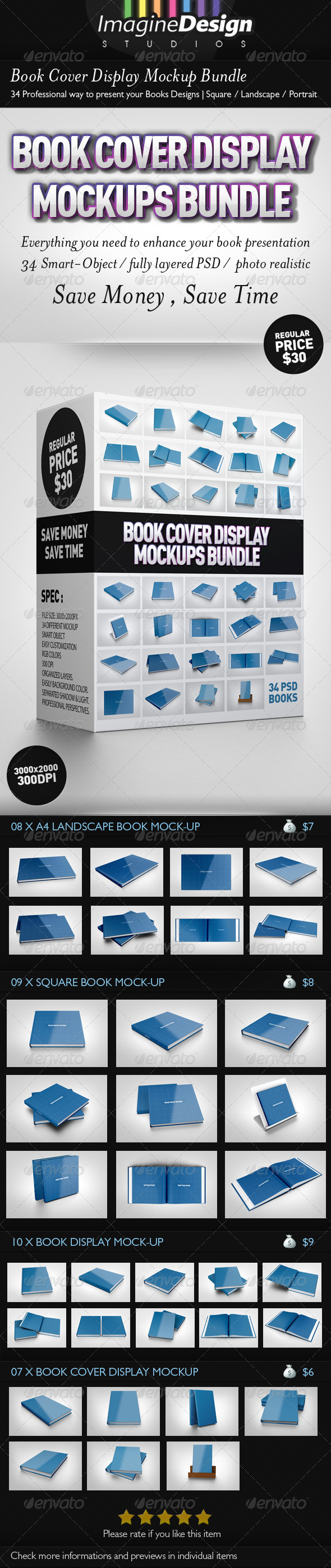 Book Cover Display Mockup Bundle - Books Print
