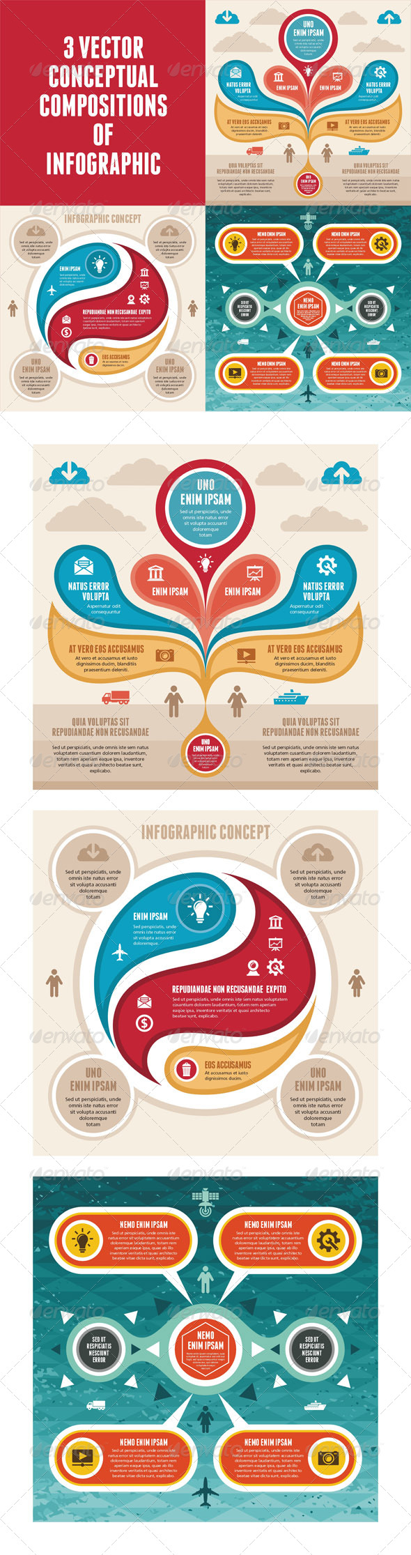 Infographic Concept - 3 Vector Scheme - Infographics