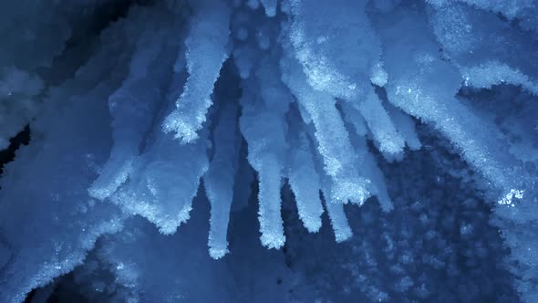 Beautiful Crystal Icicles Blue Sharp Ice Floes Inside Frozen Grotto
