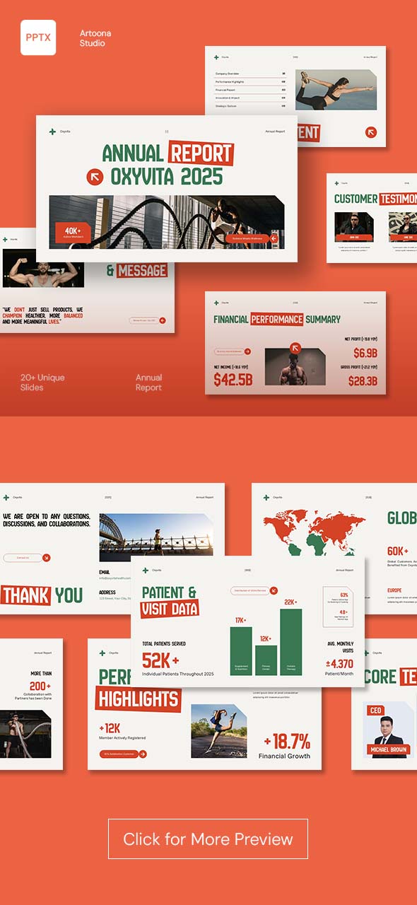 White Green Orange Maximalist Fitness Annual Report Presentation