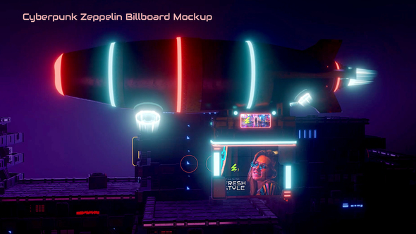 Cyberpunk Zeppelin Billboard Mockup Product Promo template preview