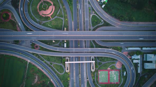 4K : Aerial drone hyperlapse video of elevated toll road junction alt