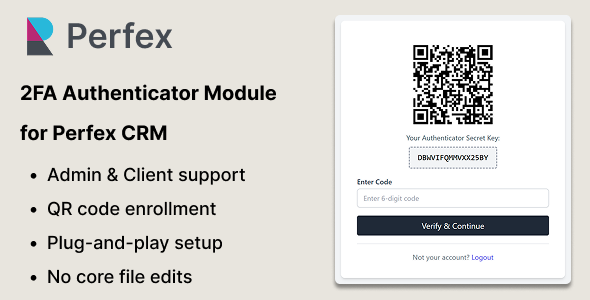 2FA Authenticator Module for Perfex CRM – Compatible with Google, Microsoft, Authy & More