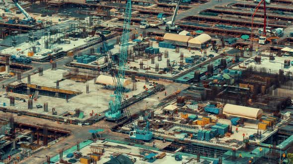 Time Lapse of Construction Site with Heavy Construction Machinery in Metropolis alt