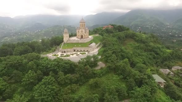 Aerial Old Church In The Mountains