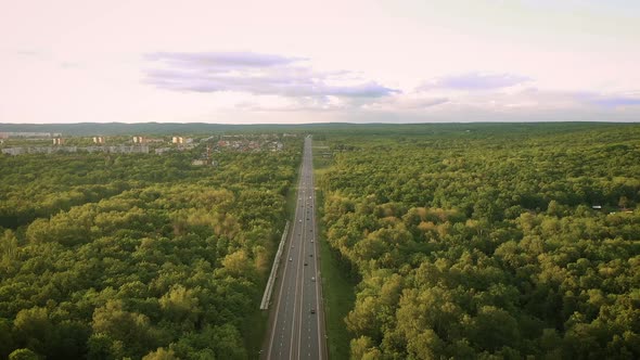 Bird's-eye View of the Road. View of the Highway From a Quadrocopter. Samara, Russia. Samara, Russia