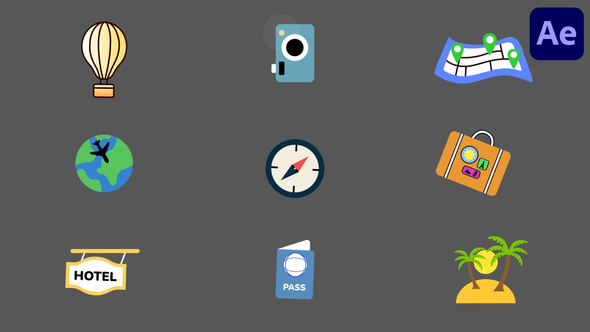 Travel Icons And Vacation Elements Pack for After Effects Elements template preview