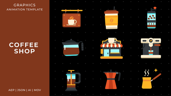 Coffee shop graphic animation template | After Effects Elements template preview