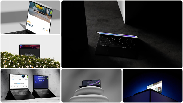 Modern 3D MacBook Mockups Scene Kit – Minimal Laptop Display Templates for UI/UX Presentation Product Promo template preview