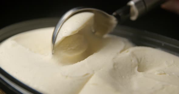 Vanilla ice cream serving slow motion