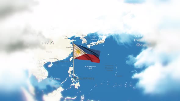 Philippines Map And Flag With Clouds