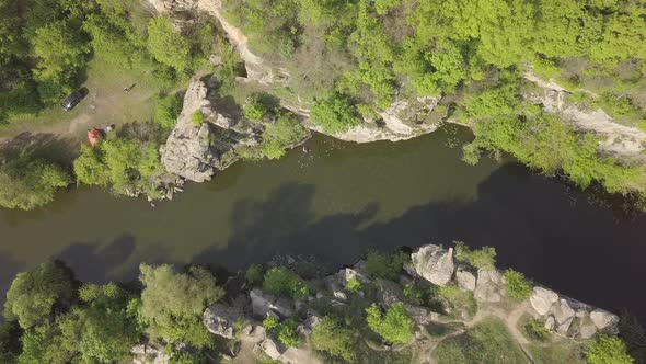 Aerial View To Granite Buky Canyon on the Hirskyi Takich River in Ukraine alt