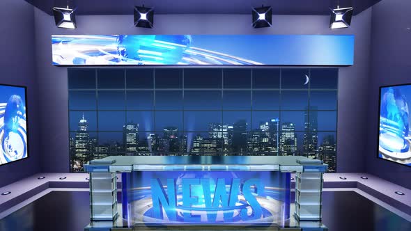 TV News Virtual Studio With Night City Background And Floodlights 5 alt