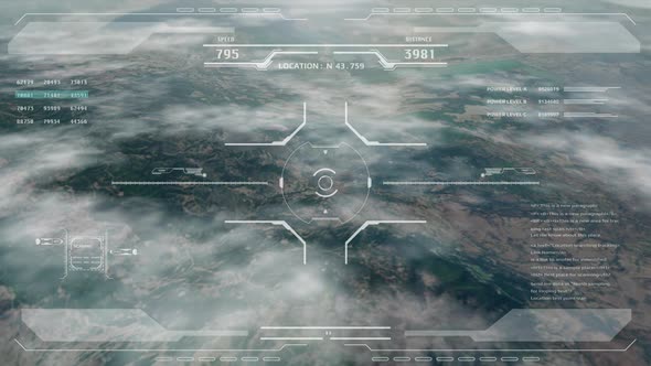 Hi Futuristic Technology Satellite HUD UI Crosshairs Target Flying Scanning For Security Mission