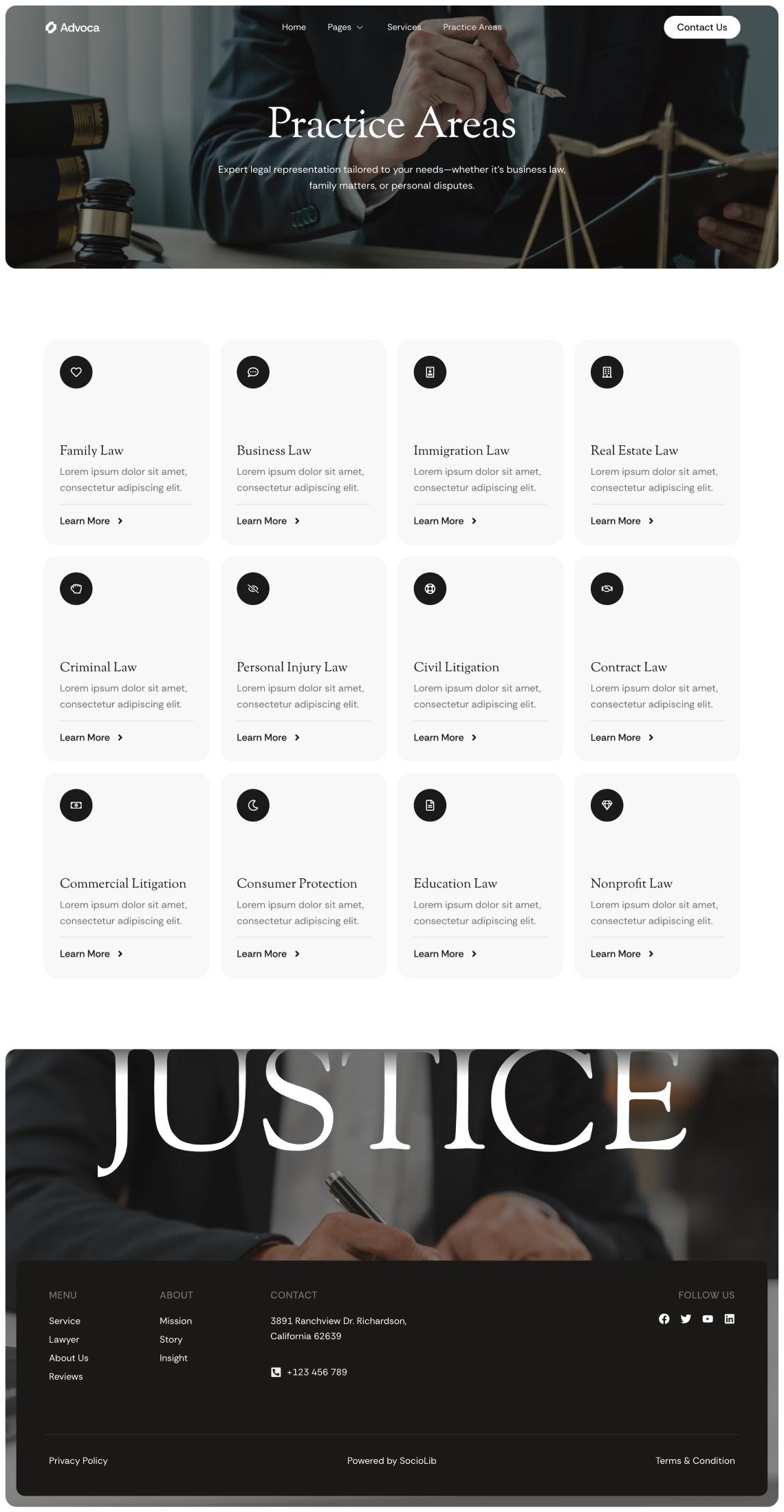 Solicitors Template Advoca - Lawyer & Attorney Service Elementor Template Kit by kitpixel