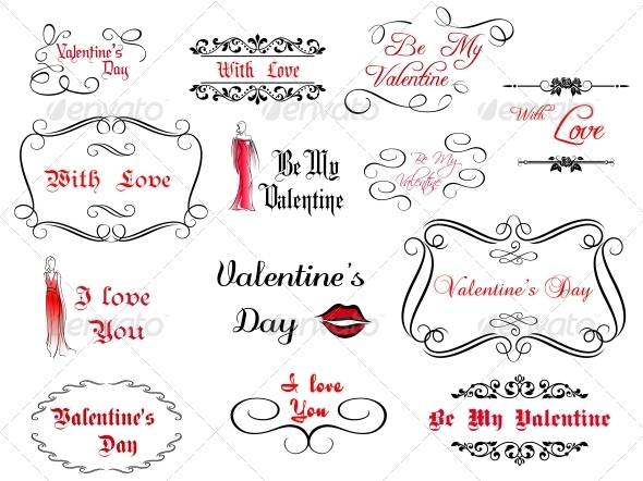 Set of Love and Valentine's Calligraphic Headlines - Valentines Seasons/Holidays