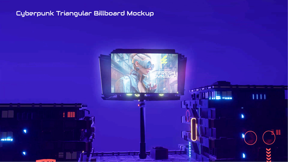 Cyberpunk Triangular Billboard Mockup Product Promo template preview