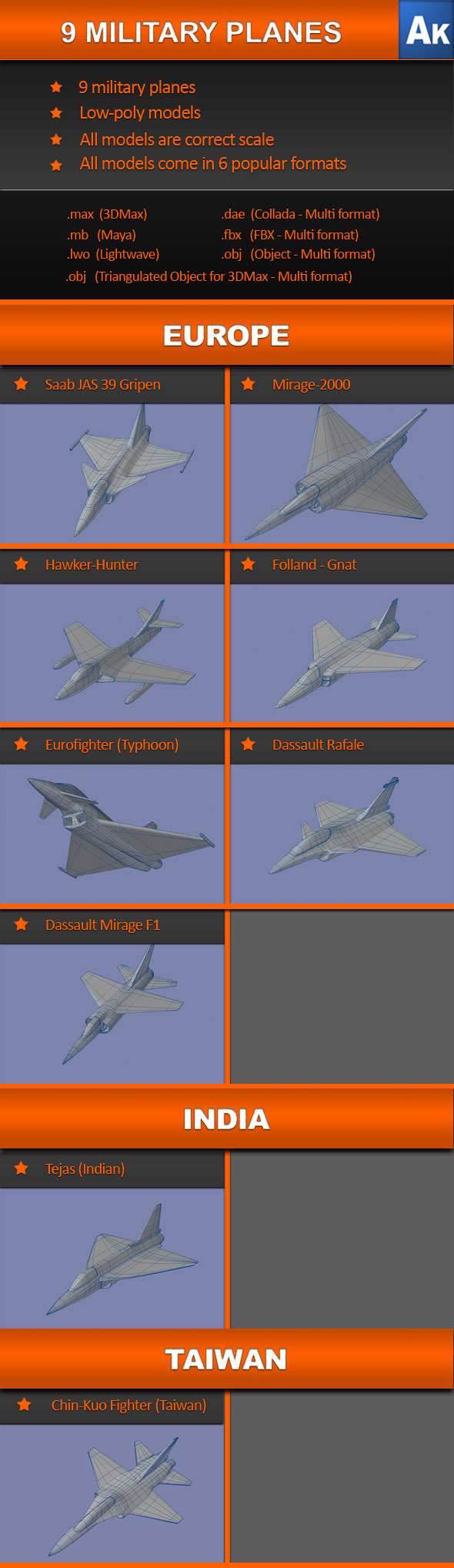 9 Military Planes - 3DOcean Item for Sale