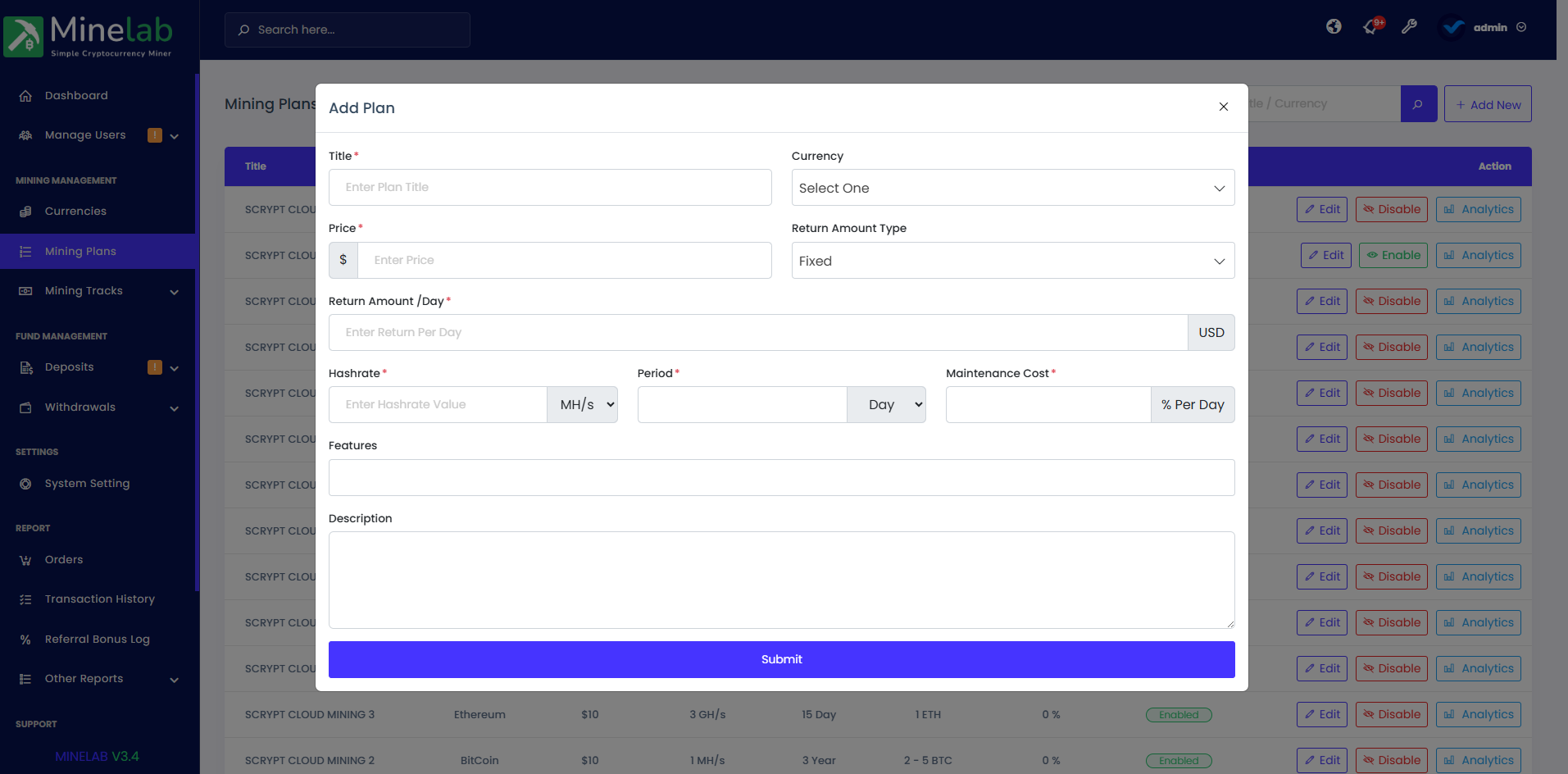 MineLab - Cloud Crypto Mining Platform by ViserLab | CodeCanyon
