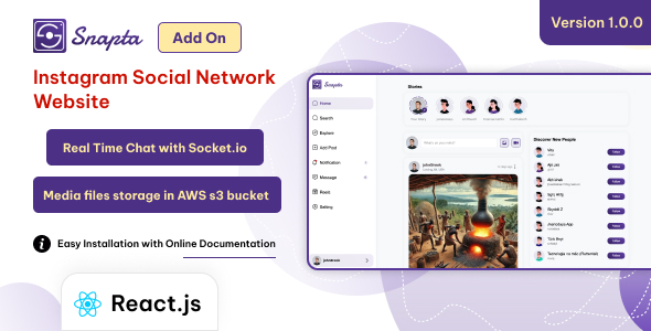 Snapta Web – Instagram Clone Social Network Website with Admin Panel
